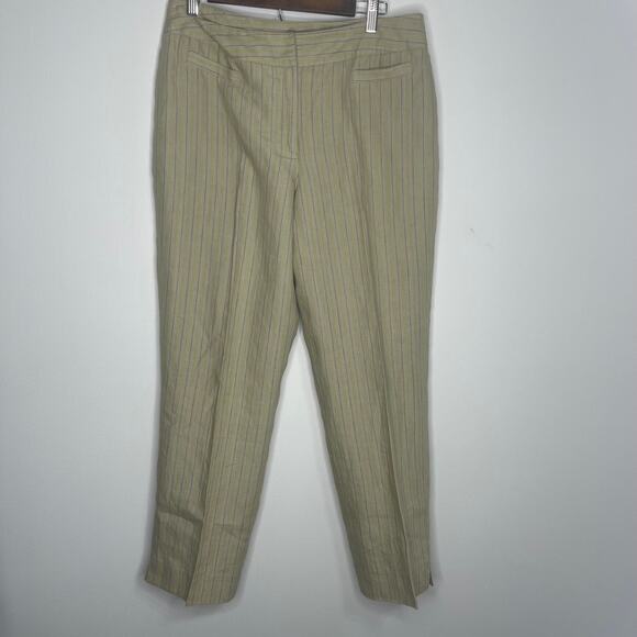 Rafaella size 12 linen pants fully lined women's trousers khaki cream stripe - Picture 10 of 16